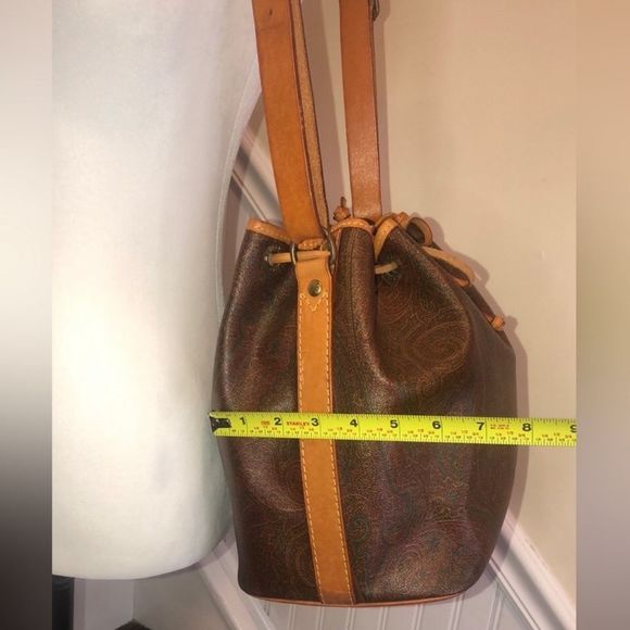 ETRO Milano Red Paisley Vachetta Leather Drawstring Bucket Shoulder Bag - Picture 15 of 16